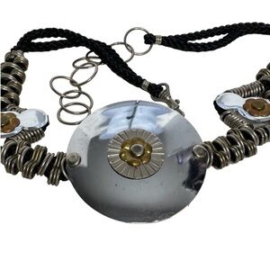 Metal belt with black braid and hook and chain closure